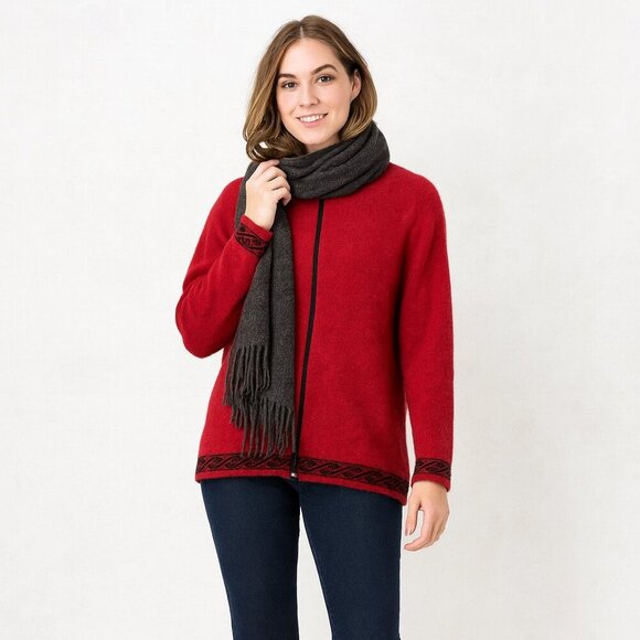 Lothlorian Red Wool Possum Blend Zip-Up Cardigan Sweater with Black Trim Women S - Picture 16 of 16